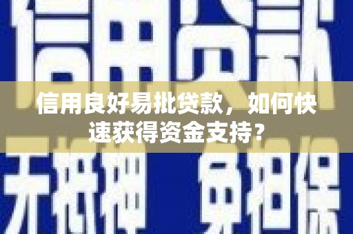 南丹信用良好易批贷款，如何快速获得资金支持？