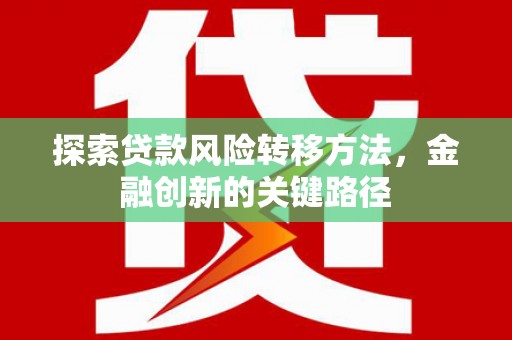 南丹探索贷款风险转移方法，金融创新的关键路径